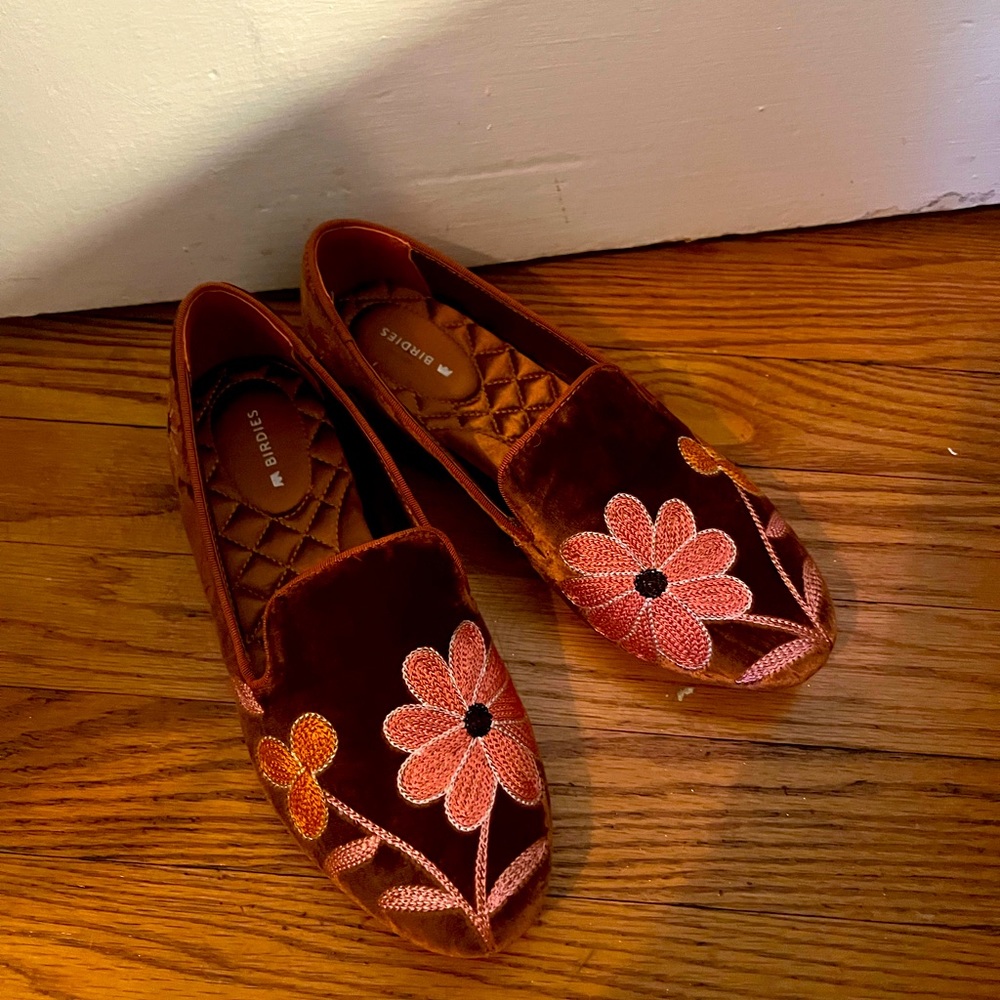 Birdies Velvet Starling Daisy Gold Slipper Loafer Slip-On Shoes size 7